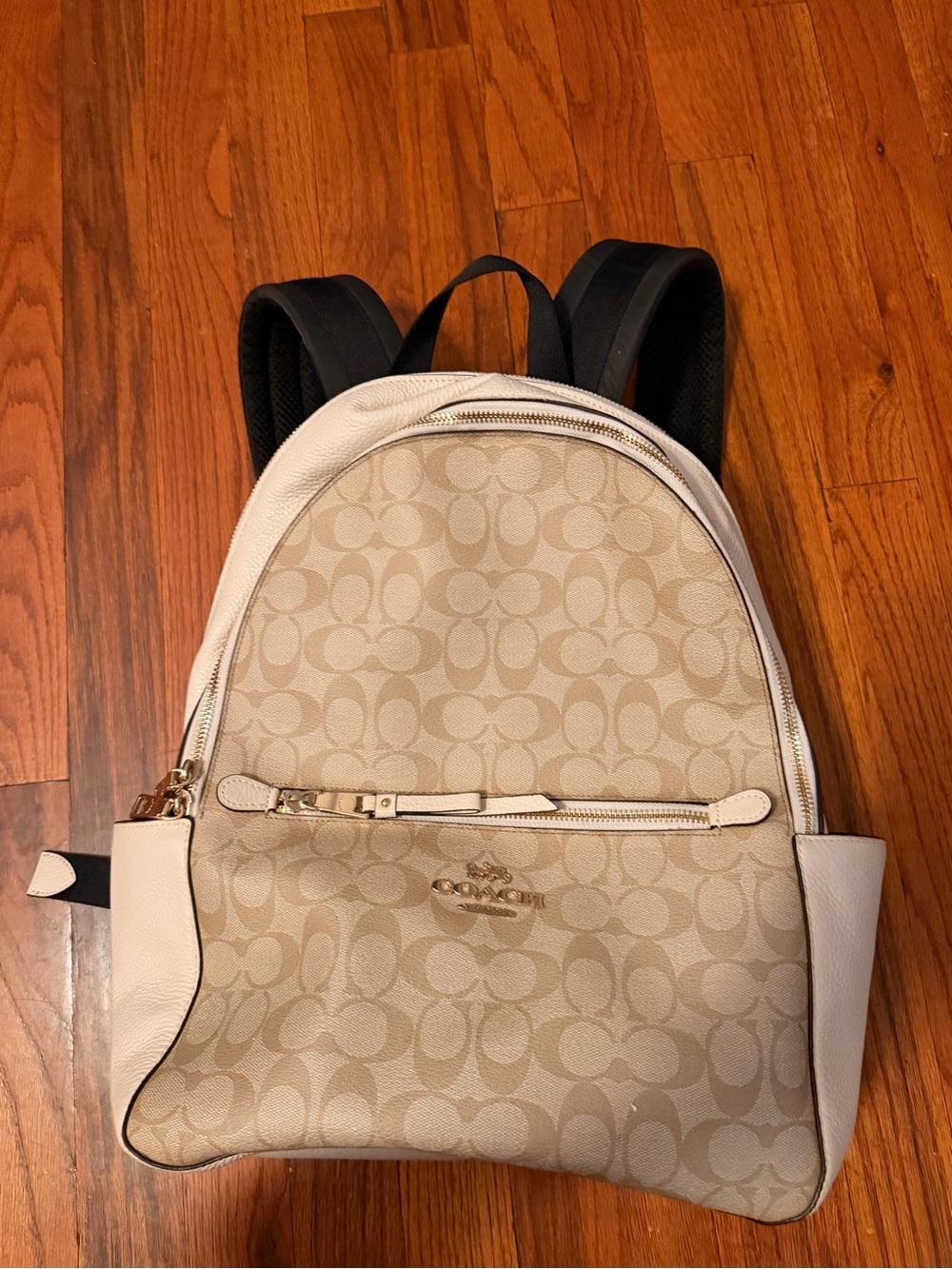 Coach Signature Logo Backpack in Beige and Cream